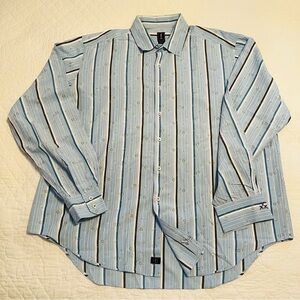 1 LIKE NO OTHER Men’s Long Sleeve Blue Stripe Button Down Shirt - Sz 4 (XL)